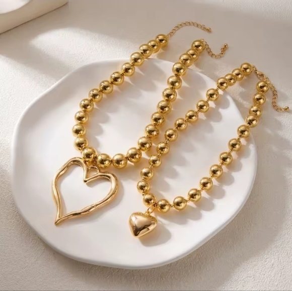 Gold Double Strand Heart Necklace - Picture 5 of 8